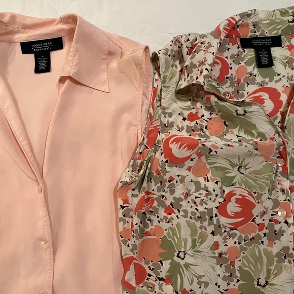 Lot of 2 JONES WEAR 100% SILK Floral Button-Down Top - Picture 1 of 9